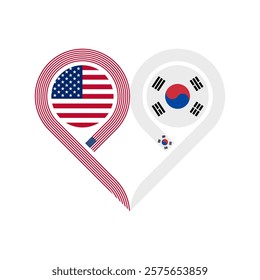 friendship concept. heart symbol icon of united states and south korea flags. vector illustration isolated on white background