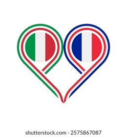 friendship concept. heart symbol icon of italy and france flags. vector illustration isolated on white background