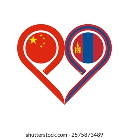 friendship concept. heart symbol icon of china and mongolia flag. vector illustration isolated on white background