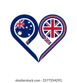 friendship concept. heart symbol icon of australia and union jack flags. vector illustration isolated on white background