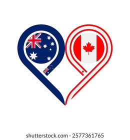 friendship concept. heart symbol icon of australia and canada flags. vector illustration isolated on white background