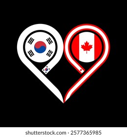 friendship concept. heart symbol icon of south korea and canada flags. vector illustration isolated on black background