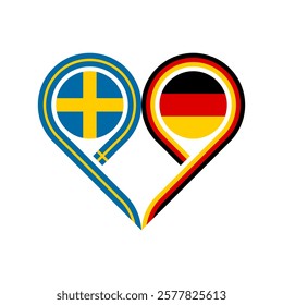 friendship concept. heart symbol icon of sweden and germany flags. vector illustration isolated on white background