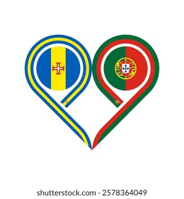 friendship concept. heart symbol icon of madeira and portugal flags. vector illustration isolated on white background