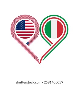 friendship concept. heart symbol icon of united states and italy flags. vector illustration isolated on white background