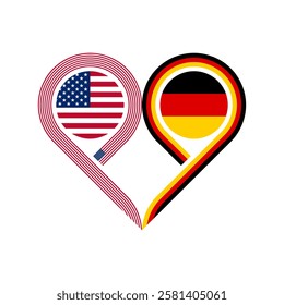 friendship concept. heart symbol icon of united states and germany flags. vector illustration isolated on white background