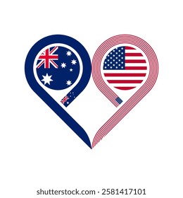 friendship concept. heart symbol icon of australia and united states flags. vector illustration isolated on white background