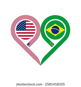 friendship concept. heart symbol icon of united states and brazilian flags. vector illustration isolated on white background