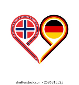 friendship concept. heart symbol icon of norway and germany flags. vector illustration isolated on white background