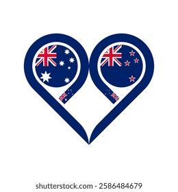 friendship concept. heart symbol icon of australia and new zealand flags. vector illustration isolated on white background