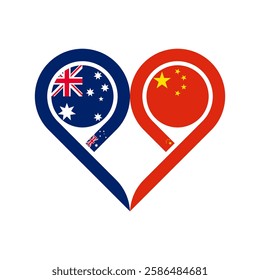 friendship concept. heart symbol icon of australia and china flags. vector illustration isolated on white background