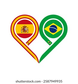 friendship concept. heart symbol icon of spain and brazil flags. vector illustration isolated on white background