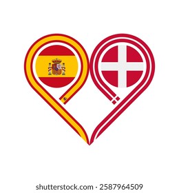 friendship concept. heart symbol icon of spain and denmark flags. vector illustration isolated on white background