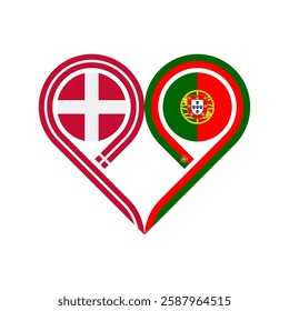 friendship concept. heart symbol icon of denmark and portugal flags. vector illustration isolated on white background