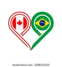 friendship concept. heart symbol icon of canada and brazil flags. vector illustration isolated on white background