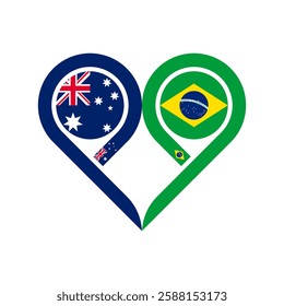 friendship concept. heart symbol icon of australia and brazil flags. vector illustration isolated on white background