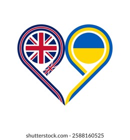 friendship concept. heart symbol icon of united kingdom and ukraine flags. vector illustration isolated on white background