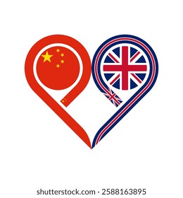 friendship concept. heart symbol icon of china and united kingdom flags. vector illustration isolated on white background