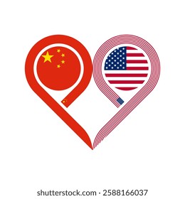 friendship concept. heart symbol icon of china and united states flags. vector illustration isolated on white background