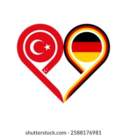 friendship concept. heart symbol icon of turkey and germany flags. vector illustration isolated on white background