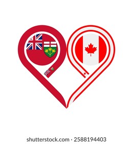 friendship concept. heart symbol icon of ontario and canada flags. vector illustration isolated on white background