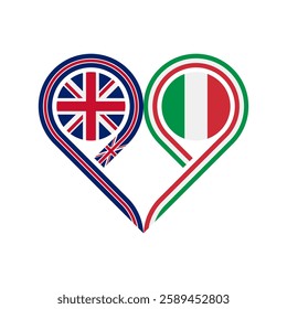 friendship concept. heart symbol icon of united kingdom and italy flags. vector illustration isolated on white background