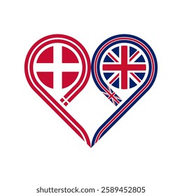 friendship concept. heart symbol icon of denmark and united kingdom flags. vector illustration isolated on white background