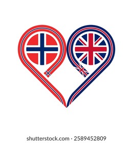 friendship concept. heart symbol icon of norway and united kingdom flags. vector illustration isolated on white background