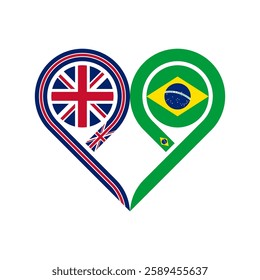 friendship concept. heart symbol icon of united kingdom and brazil flags. vector illustration isolated on white background