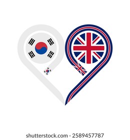 friendship concept. heart symbol icon of korea republic and united kingdom flags. vector illustration isolated on white background