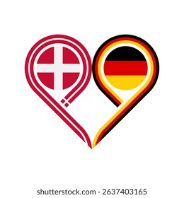 friendship concept. heart symbol icon of denmark and germany flags. vector illustration isolated on white background
