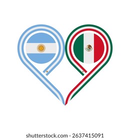 friendship concept. heart symbol icon of argentina and mexico flags. vector illustration isolated on white background