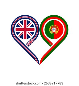 friendship concept. heart symbol icon of united kingdom and portugal flags. vector illustration isolated on white background