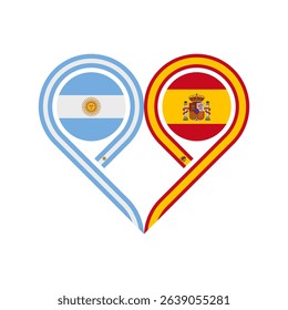 friendship concept. heart symbol icon of argentina and spain flags. vector illustration isolated on white background