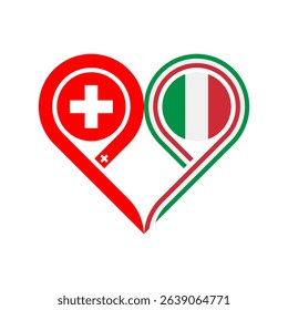 friendship concept. heart symbol icon of switzerland and italy flags. vector illustration isolated on white background
