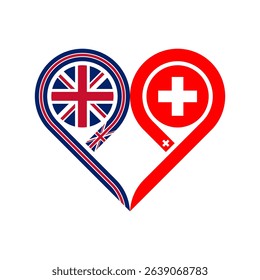 friendship concept. heart symbol icon of united kingdom and switzerland flags. vector illustration isolated on white background