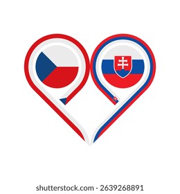 friendship concept. heart symbol icon of czech republic and slovakia flags. vector illustration isolated on white background