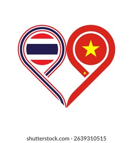 friendship concept. heart symbol icon of thailand and vietnam flags. vector illustration isolated on white background