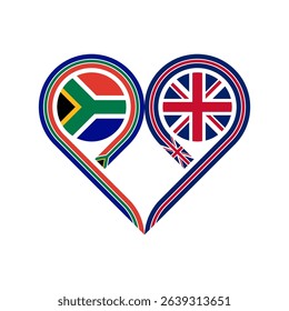 friendship concept. heart symbol icon of south africa and united kingdom flags. vector illustration isolated on white background