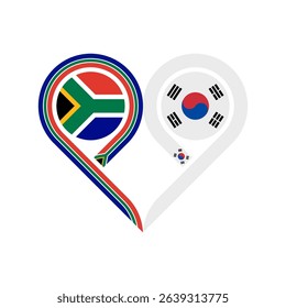 friendship concept. heart symbol icon of south africa and korea republic flags. vector illustration isolated on white background