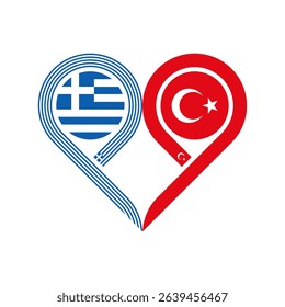 friendship concept. heart symbol icon of greece and turkey flags. vector illustration isolated on white background