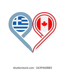 friendship concept. heart symbol icon of greece and canada flags. vector illustration isolated on white background