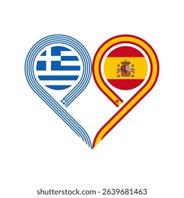 friendship concept. heart symbol icon of greece and spain flags. vector illustration isolated on white background