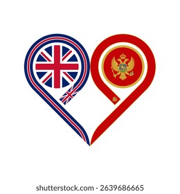 friendship concept. heart symbol icon of united kingdom and montenegro flags. vector illustration isolated on white background