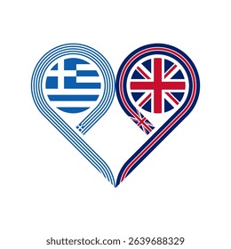 friendship concept. heart symbol icon of greece and united kingdom flags. vector illustration isolated on white background