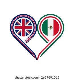 friendship concept. heart symbol icon of united kingdom and mexico flags. vector illustration isolated on white background