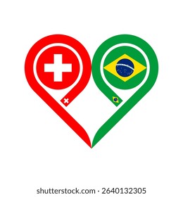 friendship concept. heart symbol icon of switzerland and brazil flags. vector illustration isolated on white background