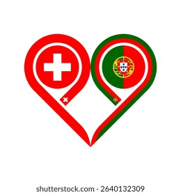 friendship concept. heart symbol icon of switzerland and portugal flags. vector illustration isolated on white background
