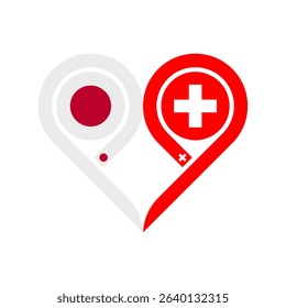 friendship concept. heart symbol icon of japan and switzerland flags. vector illustration isolated on white background