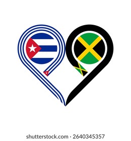 friendship concept. heart symbol icon of cuba and jamaica flags. vector illustration isolated on white background
